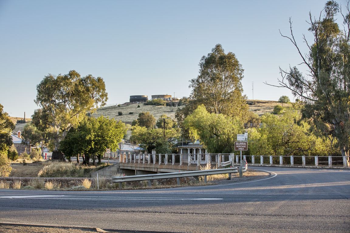 The bridge over Burra Creek at the heritage area — miners' families once dug their homes into these banks